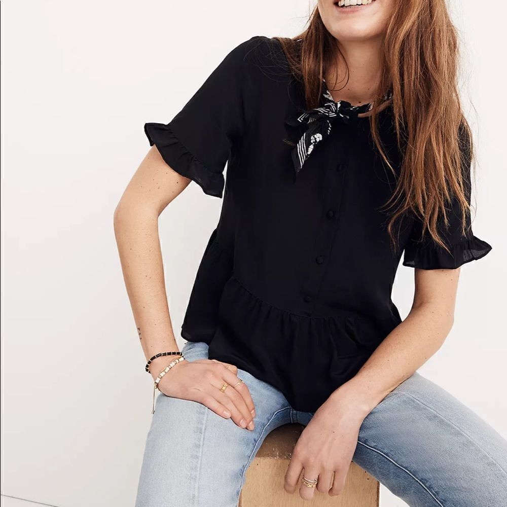 Madewell Studio Silk Ruffle-Hem Black size S